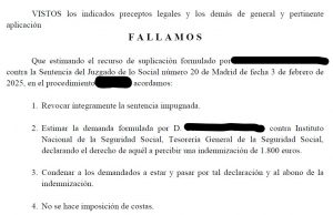 Fragmento de la sentencia del Tribunal Superior de Justicia de Madrid que reconoce el derecho a una indemnización de 1.800 euros por discriminación en el complemento de maternidad. Sentencia ganada por Lex&CoM Abogados.